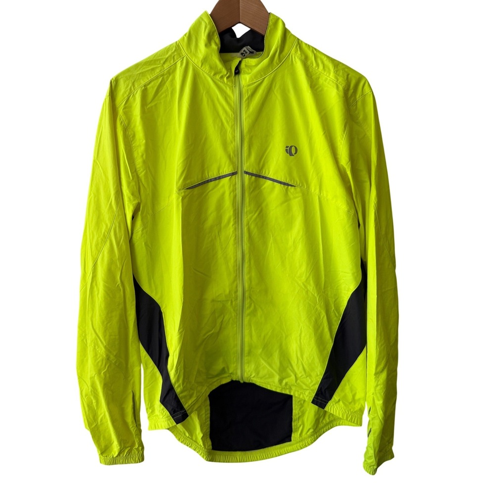 Pearl Izumi Mens Cycling Jacket Neon Yellow Black Full Zip Windbreaker Medium